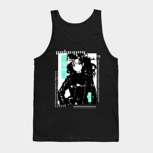 Cute beautiful girl with 90's jacket in black and white anime style | gothic | grunge | dark | alternative clothing Tank Top